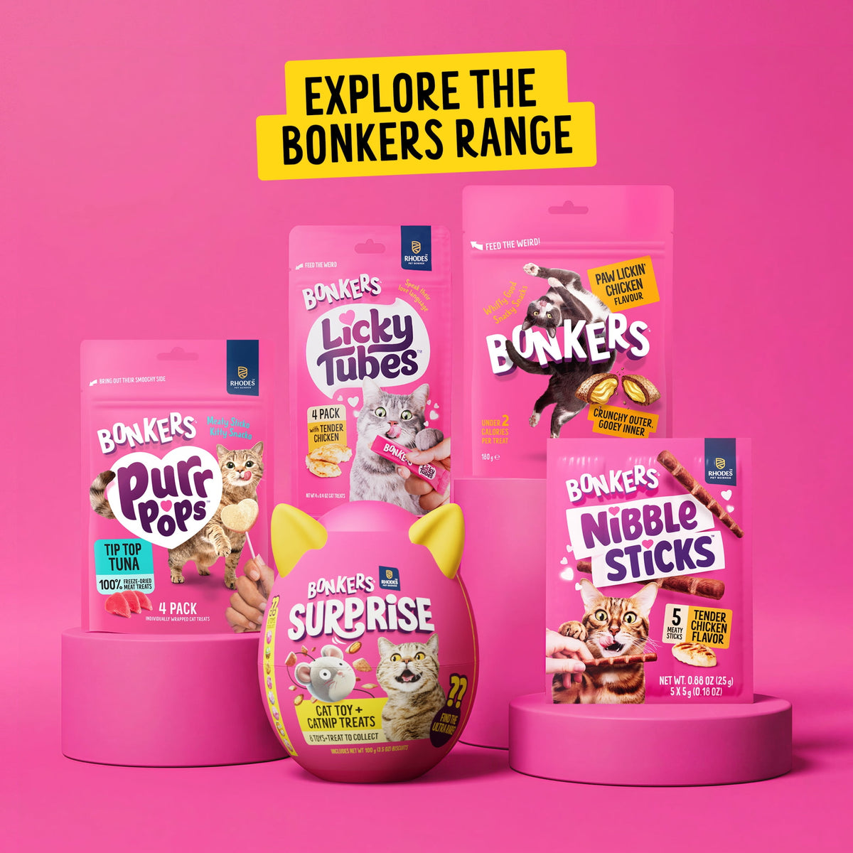 BONKERS Nibble Sticks Soft & Meaty Tender Chicken Flavor Cat Treats, 5 Sticks