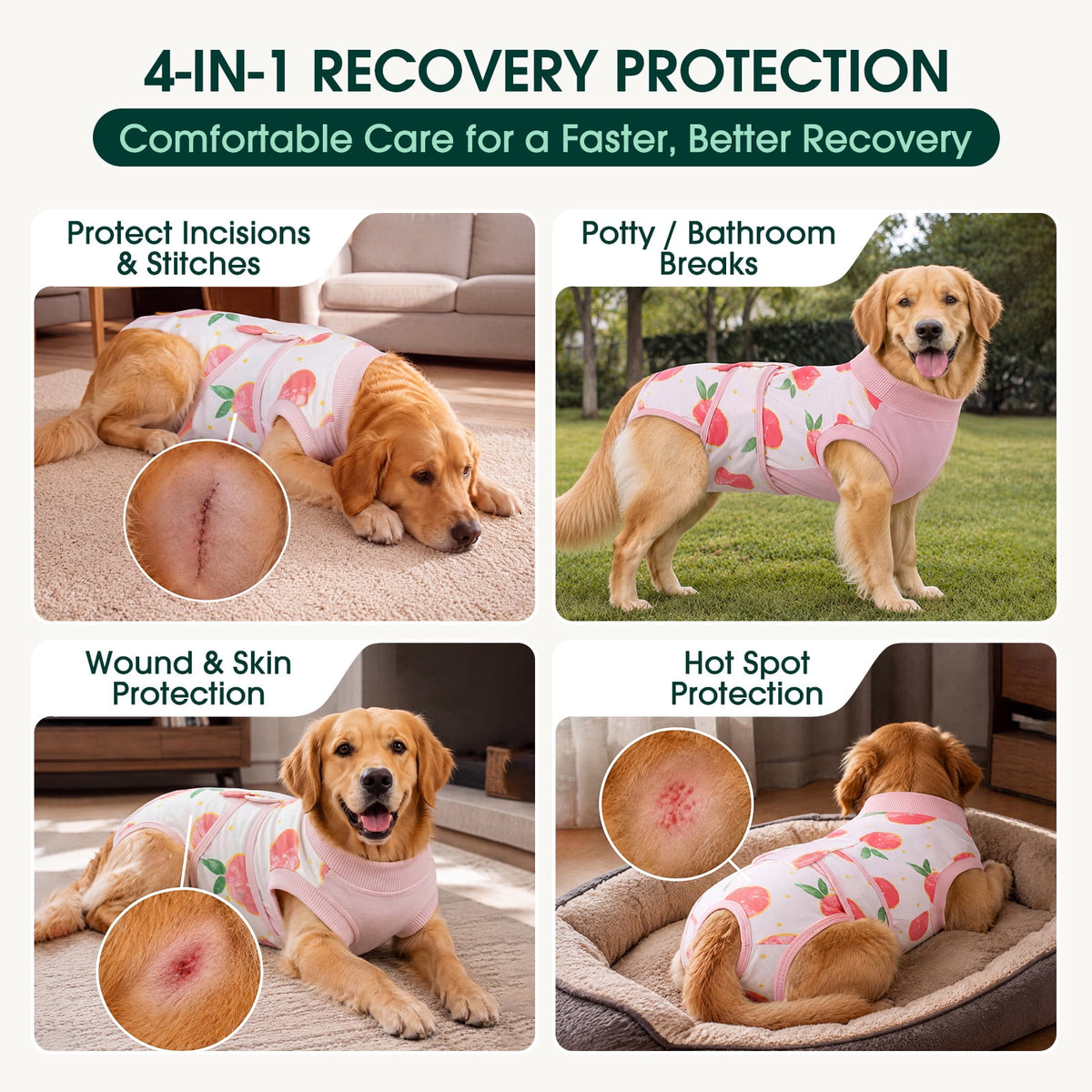 Kuoser Dog Surgical Recovery Suit Dog Cat Onesie after Surgery,Pink,L