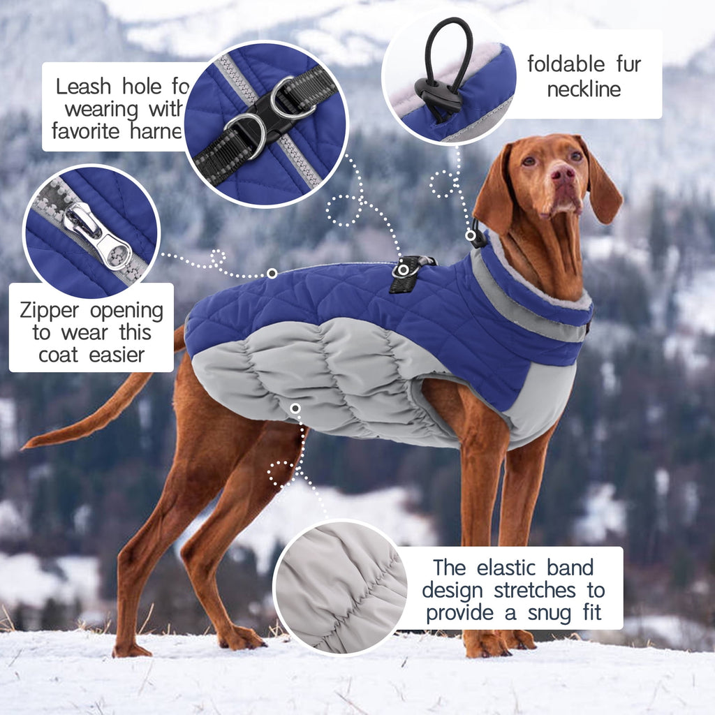 Kuoser Dog Winter Coat, Waterproof Windproof Fleece Padded Jacket with Reflective Trim and Leash Ring for Small Dogs, Purple, S