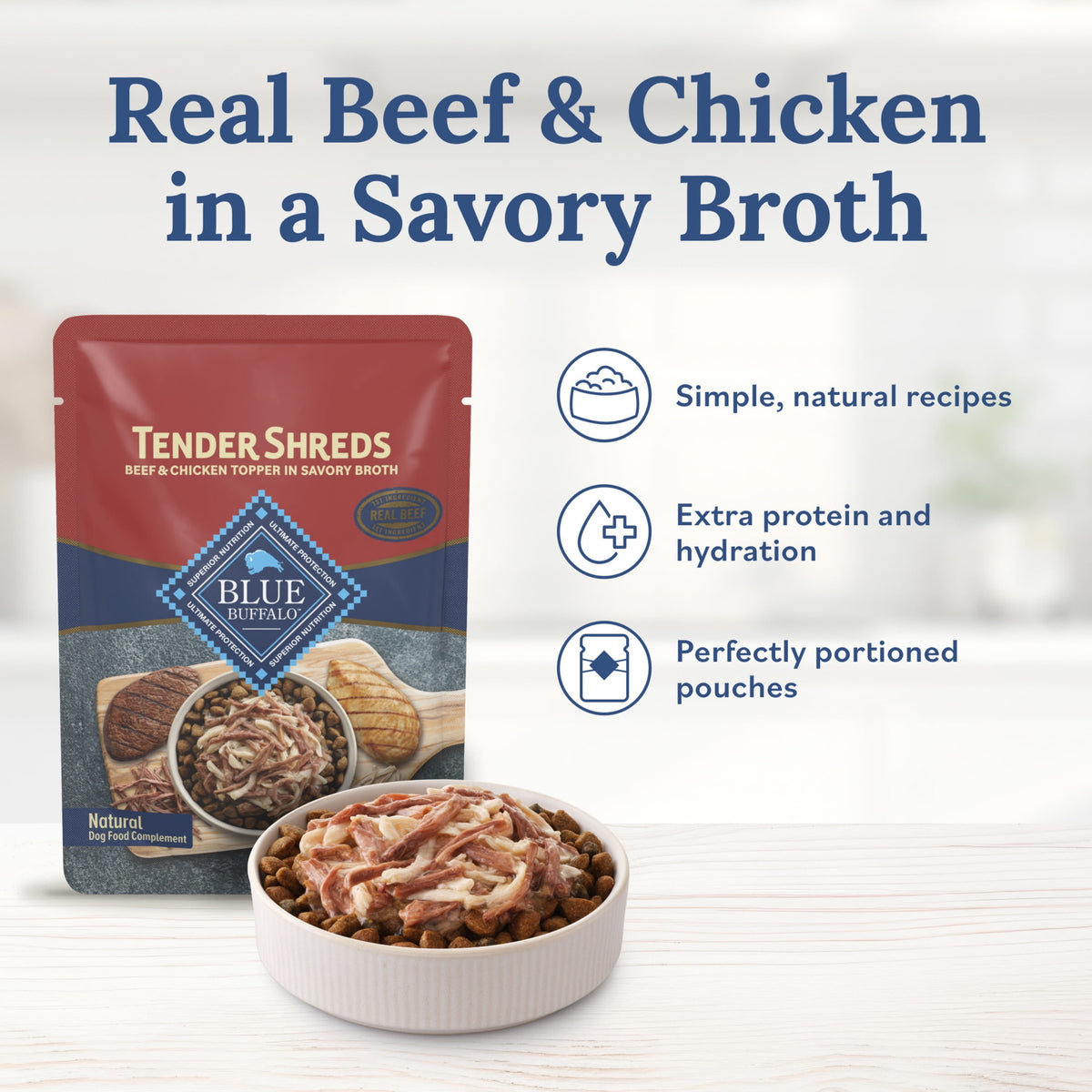 Blue Buffalo Tender Shreds Toppers, Dog Food, Beef & Chicken, 2.5oz. Pouch