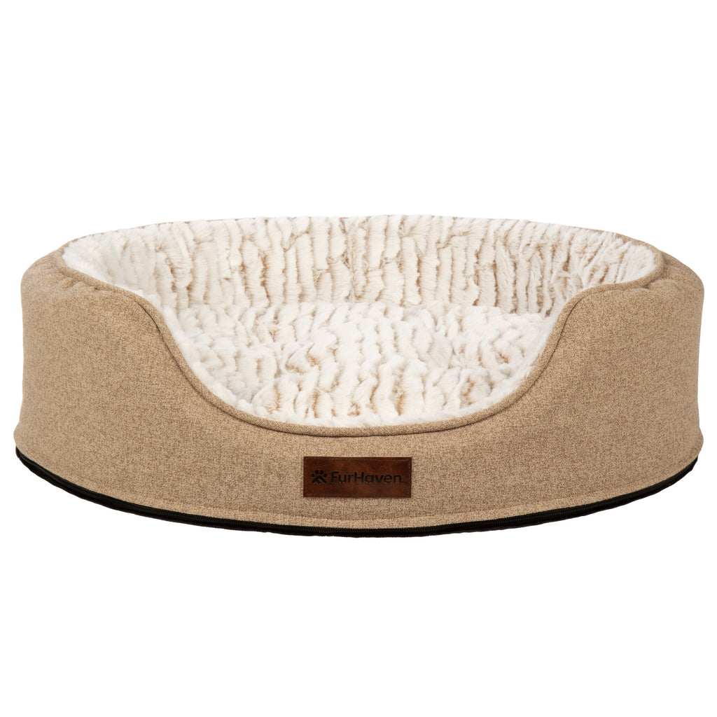 Furhaven Pet Products Medium Foam Oval Lounger Dog & Cat Bed With Reversible Pillow, Nutmeg