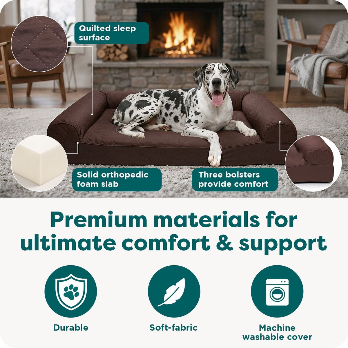 FurHaven Classic Sofa Orthopedic Dog Bed For Large Dogs, Solid Orthopedic Foam Slab for Joint Support, Removable Washable Cover, Jumbo Plus/XXL, Quilted Sofa, Ensign Blue