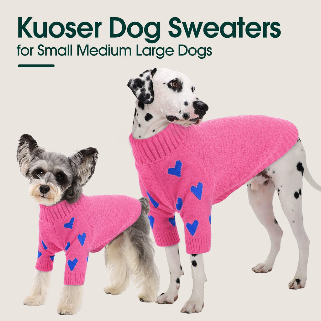 Kuoser Dog Sweater, Turtleneck Pet Sweatshirt, Thick Doggy Winter Clothes for Fall Xmas, Red, M