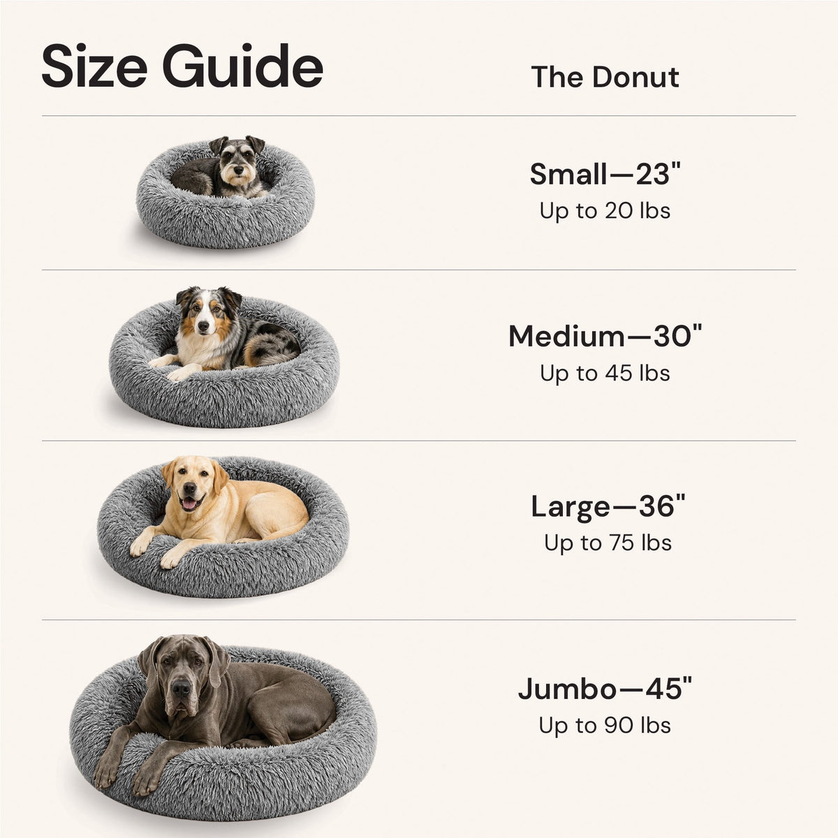 XL 45" Calming Cuddler Long Fur Donut Bed-Mist Gray