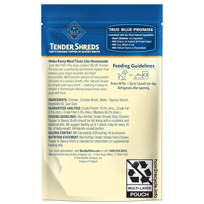 Blue Buffalo Tender Shreds Chicken Toppers, Dog Food, Chicken, 2.5oz. Pouch