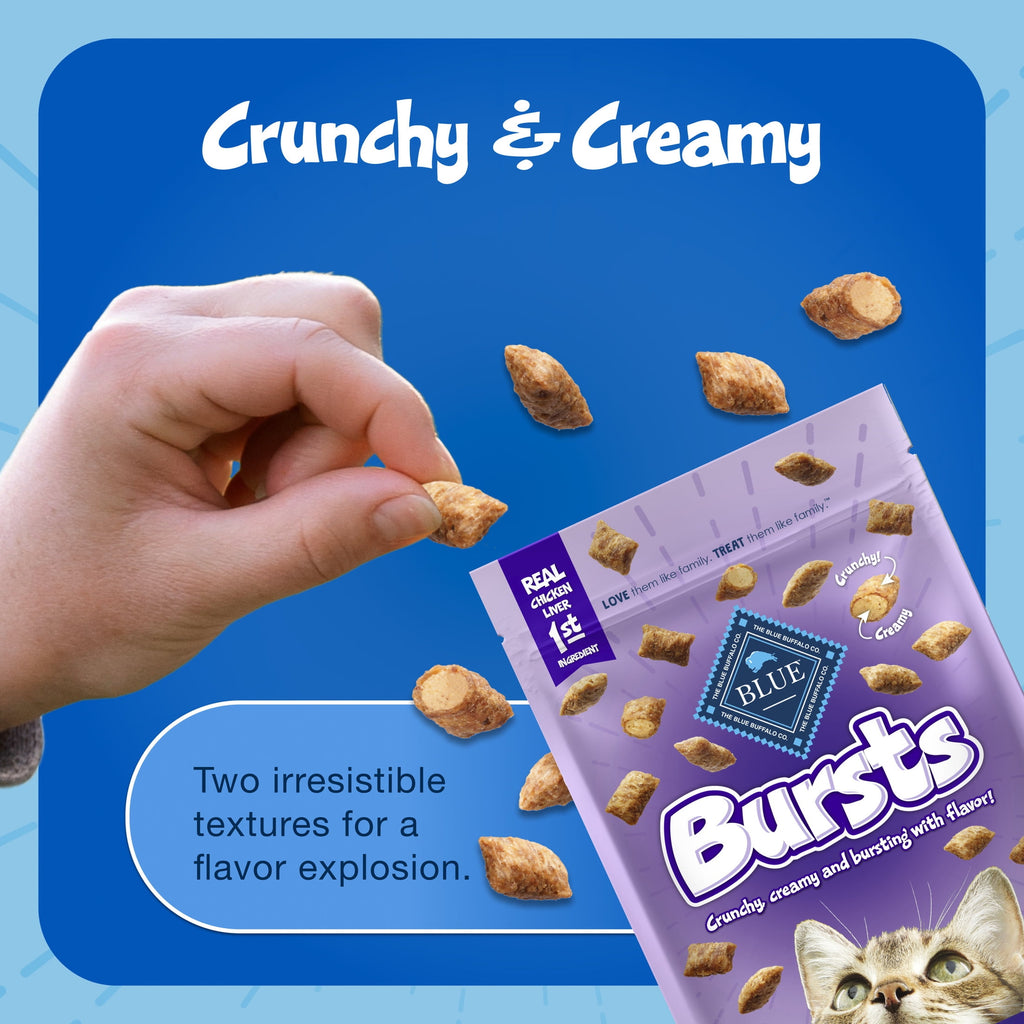 Blue Buffalo Bursts Crunchy & Creamy Cat Dry Treats, Great for Training, Liver & Beef, 5-oz. Bag