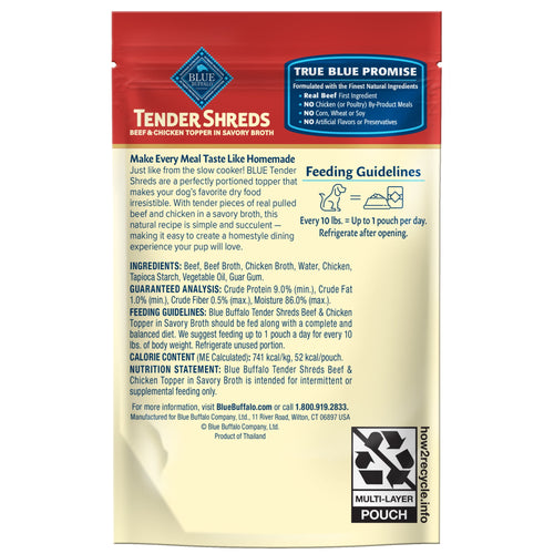 Blue Buffalo Tender Shreds Toppers, Dog Food, Beef & Chicken, 2.5oz. Pouch