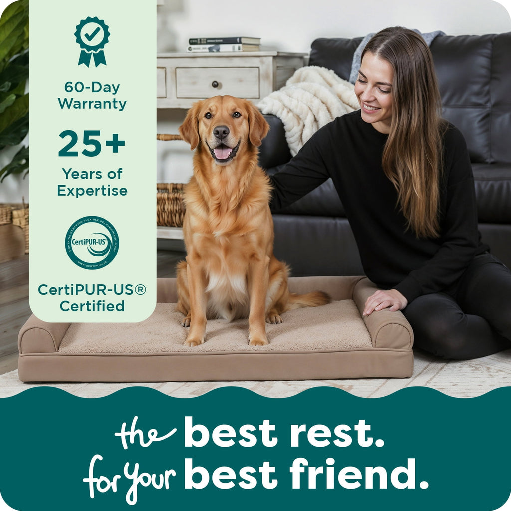 FurHaven Plush & Performance Linen Orthopedic Sofa Pet Bed for Dogs & Cats - Flax, Medium
