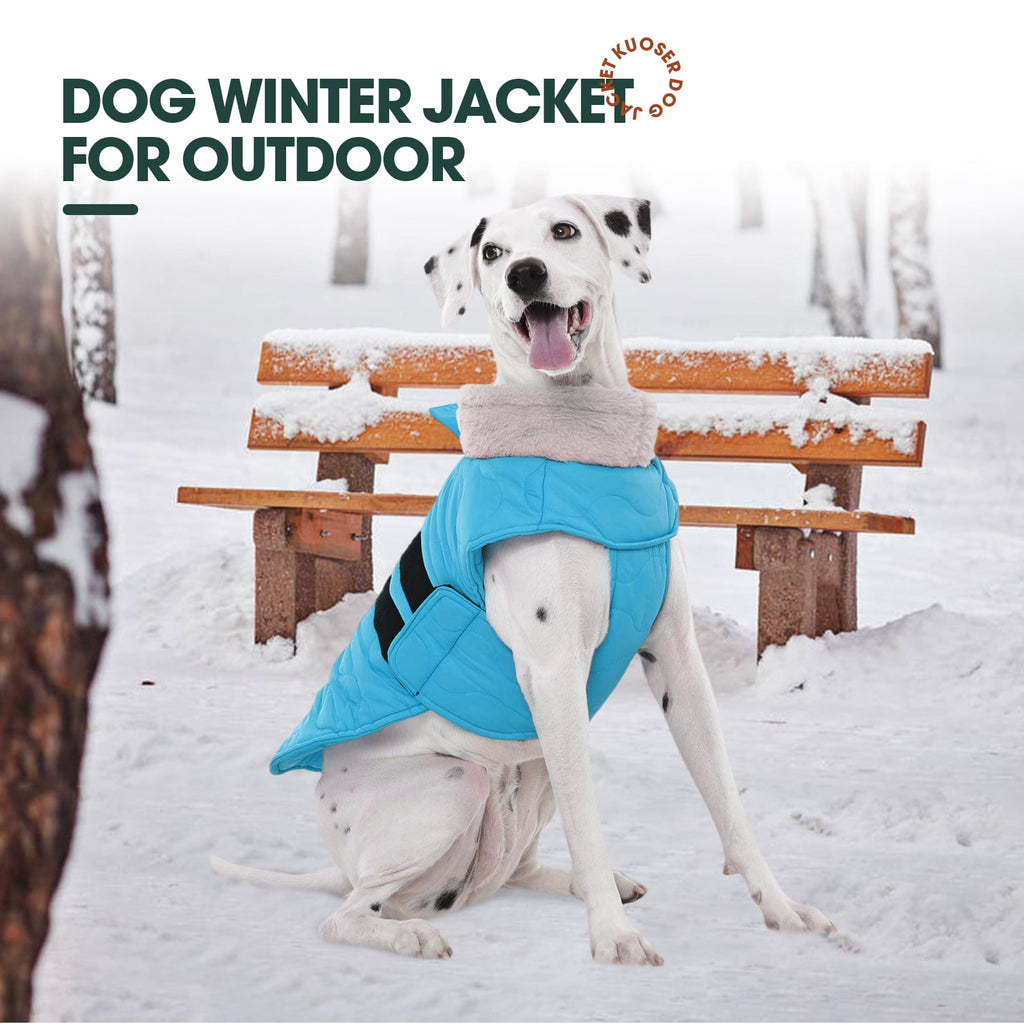 Kuoser Dog Coat Warm Pet Jacket with Eco-friendly Fur Collar, Windproof, Waterproof and Easy Hook-and-loop Closure, Pink, medium