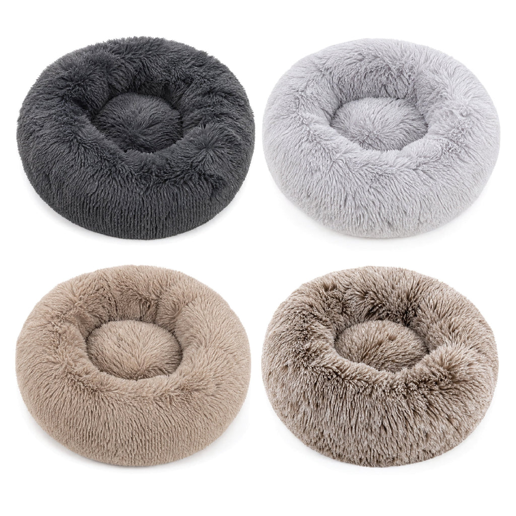 XL 45" Calming Cuddler Long Fur Donut Bed-Mist Gray