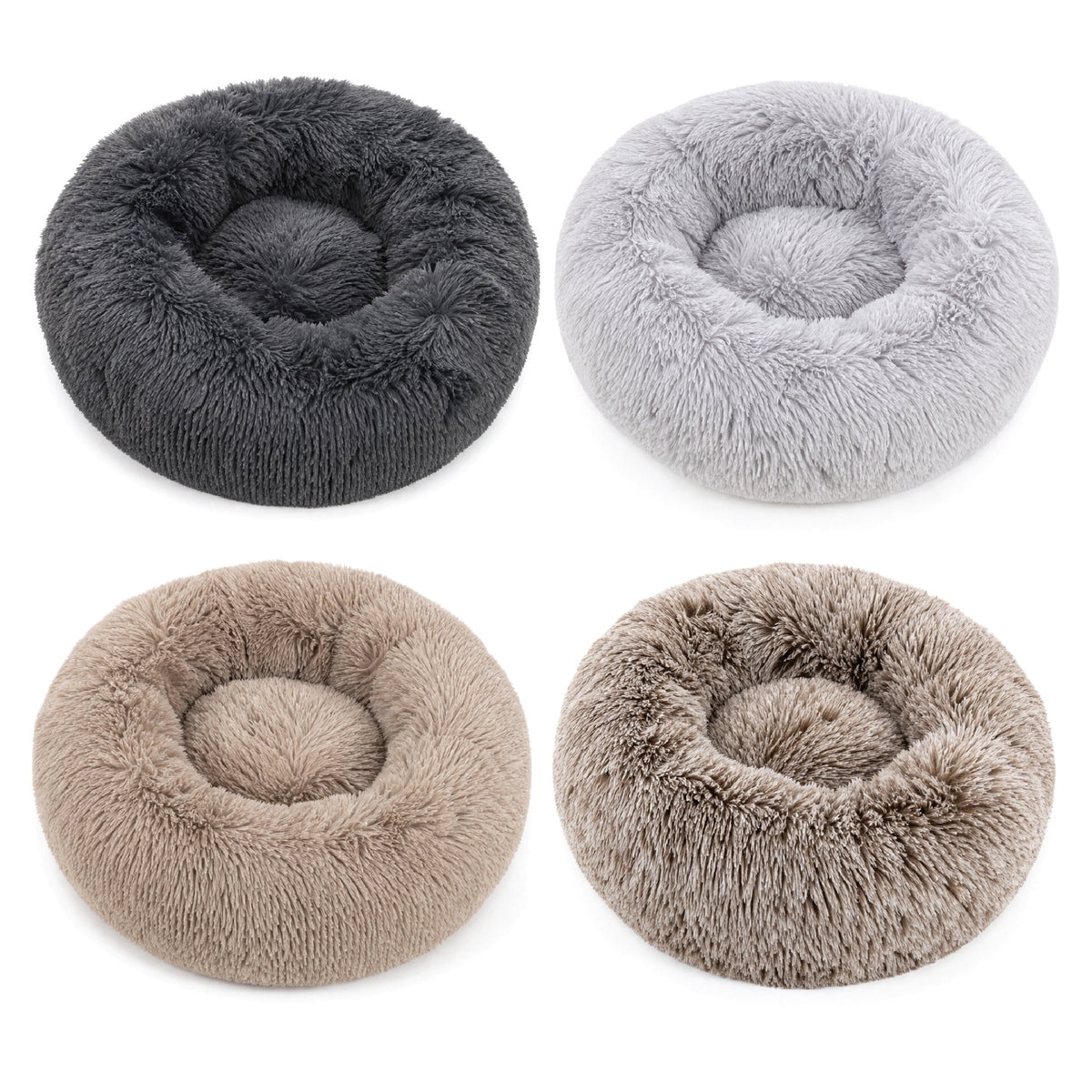 XL 45" Calming Cuddler Long Fur Donut Bed-Mist Gray