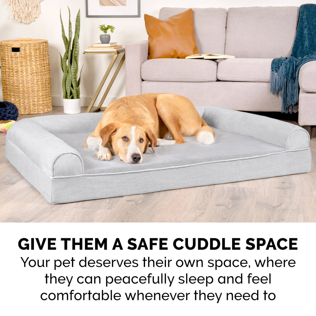 FurHaven Pet Products Plush & Performance Linen Orthopedic Sofa Pet Bed for Dogs & Cats - Mist Gray, Large