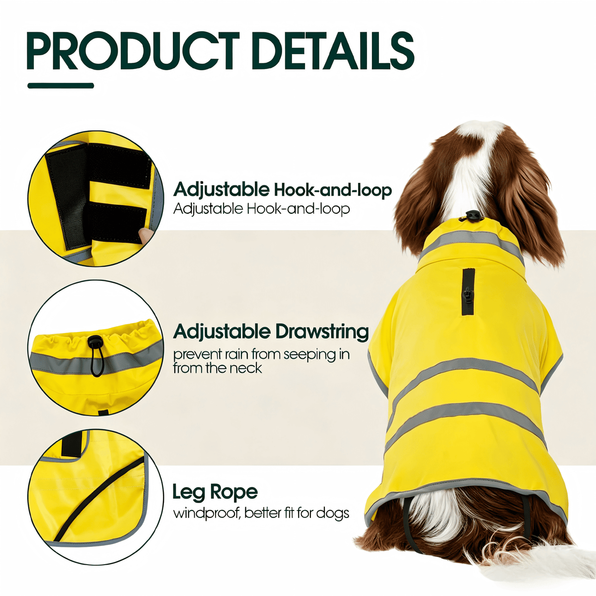 Kuoser Dog Raincoat Waterproof Rain Jacket with Reflective Stripes for Dogs, Yellow, M