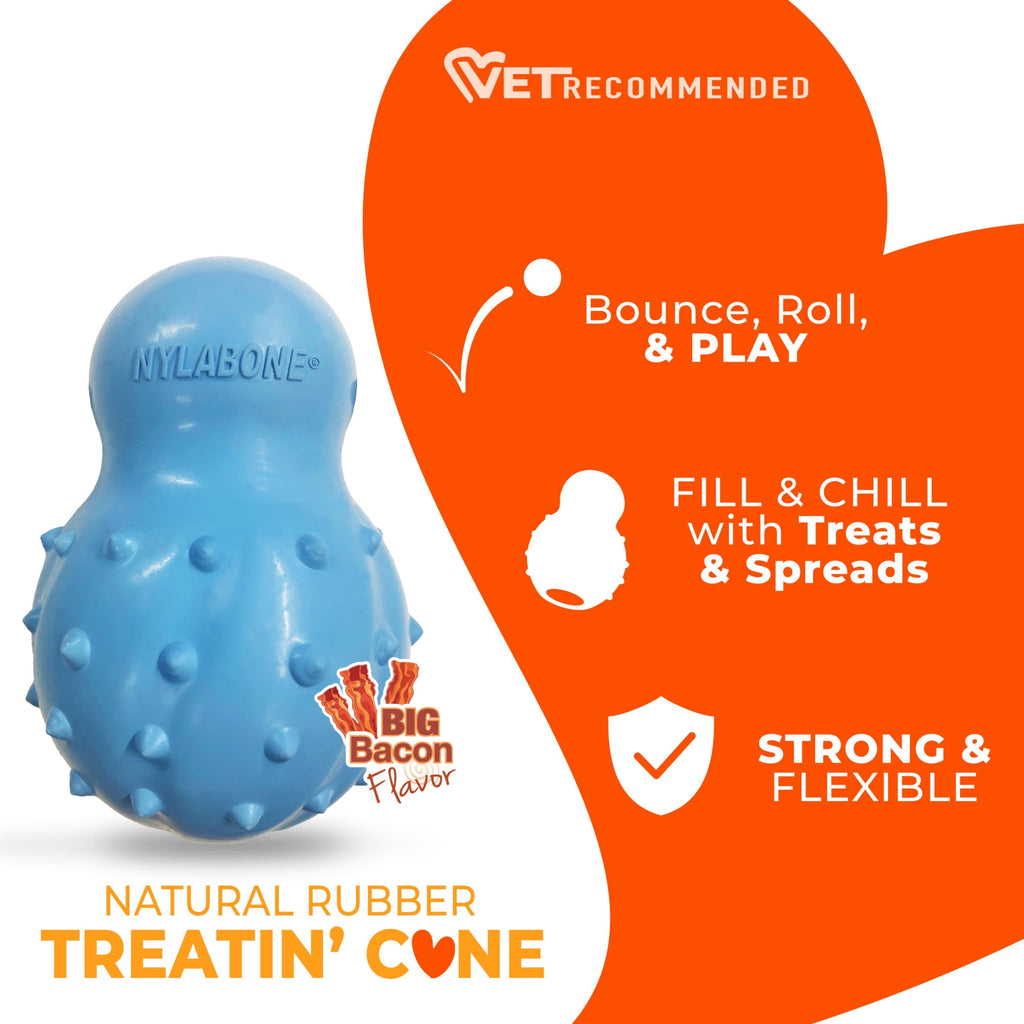 Nylabone Strong Chew Rubber Stuffable Cone Dog Treat, Dog Toys, Bacon Flavor, Red, Medium
