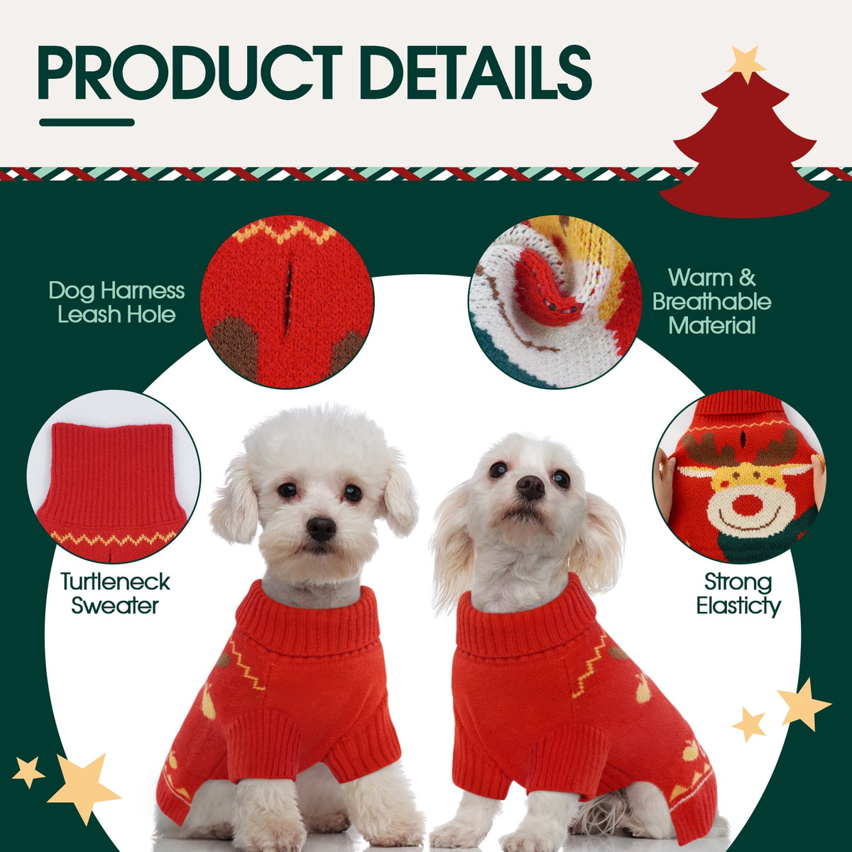 Kuoser Dog Cat Sweater Warm Pet Knitwear Christmas Clothes for Dogs, Red, XL