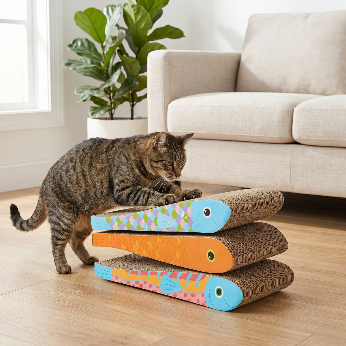 Vibrant Life Fish Cat Scratcher with Catnip, Multicolor, 3 Pack
