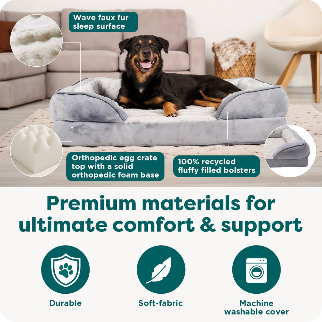 FurHaven Pet Products Velvet Waves Perfect Comfort Cooling Gel Top Sofa-Style Pet Bed for Dogs & Cats - Brownstone, Medium