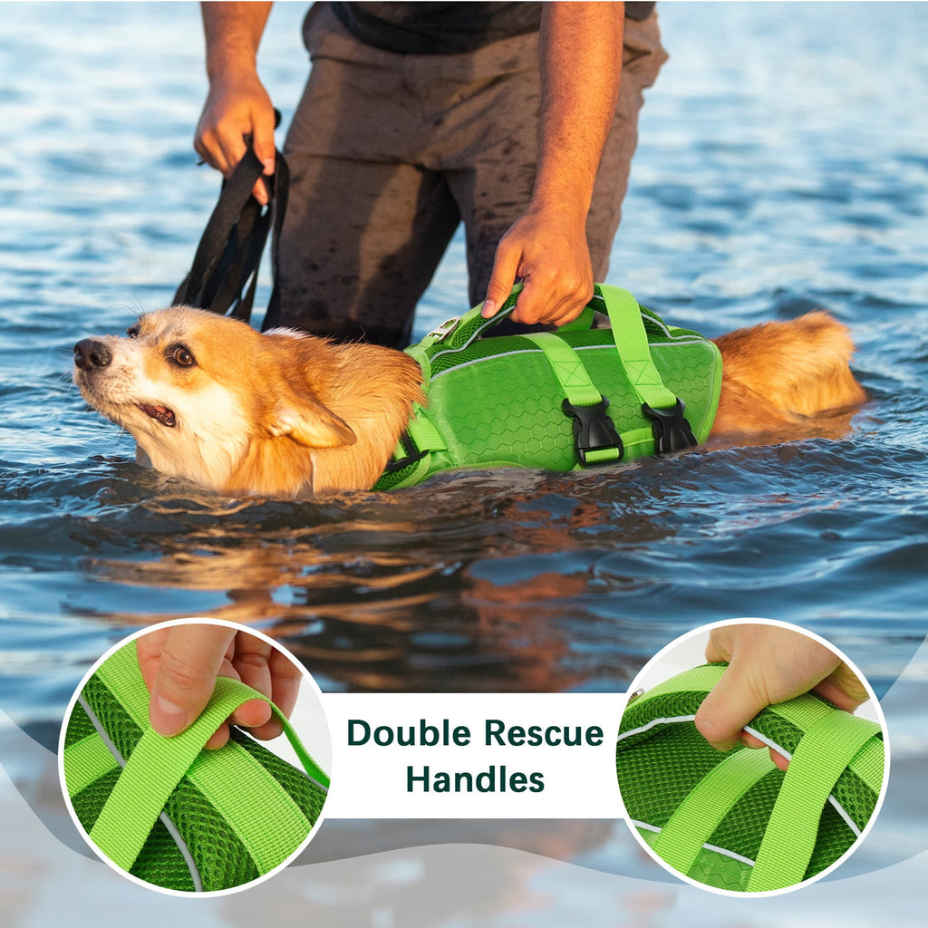 Kuoser Dog Life Jacket, Reflective and Adjustable Dog Life Vest for Small Medium Large Dogs Red, S