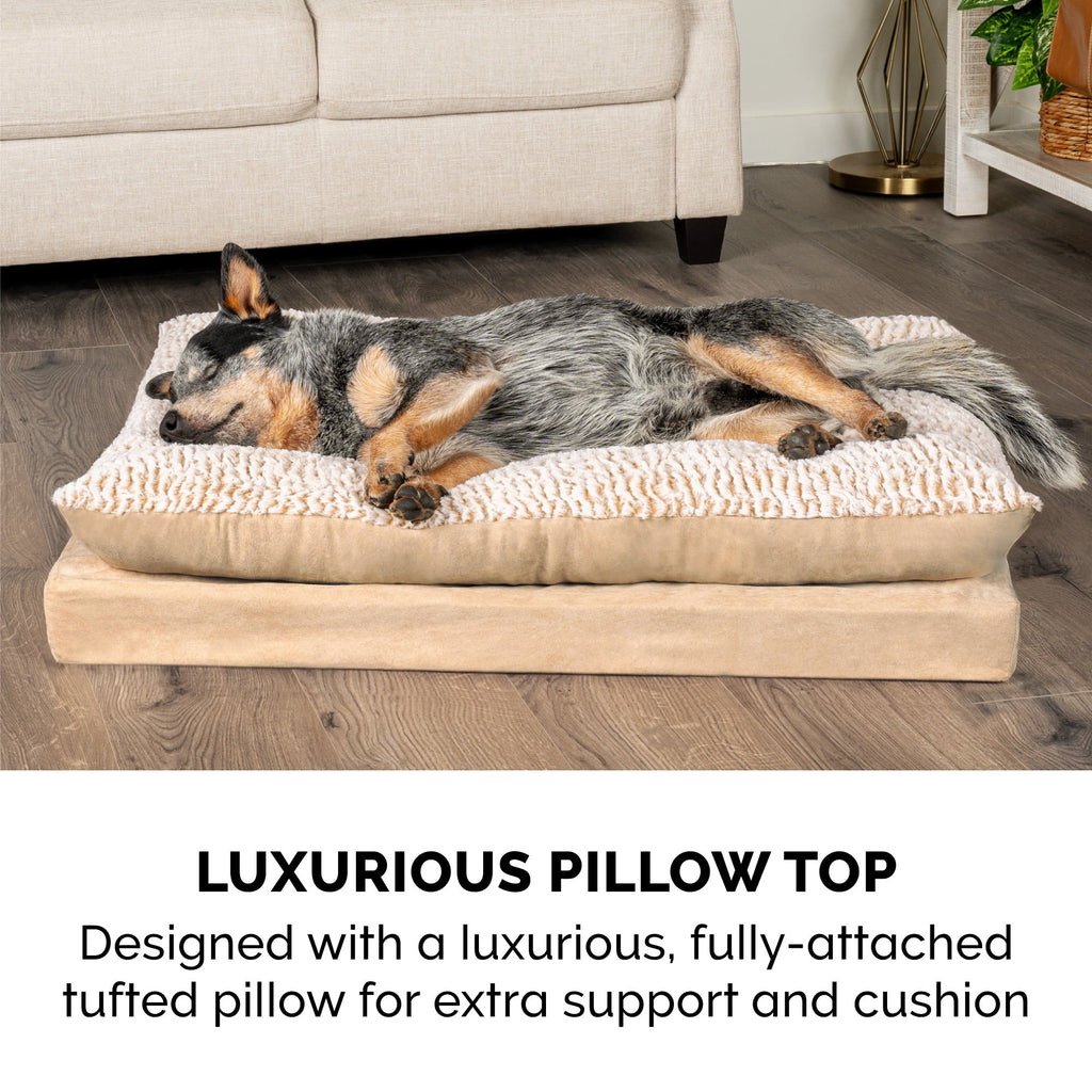 FurHaven Pet Products Embossed Faux Fur & Suede Orthopedic Pillow Top Mattress Pet Bed for Dogs & Cats - Gray, Large