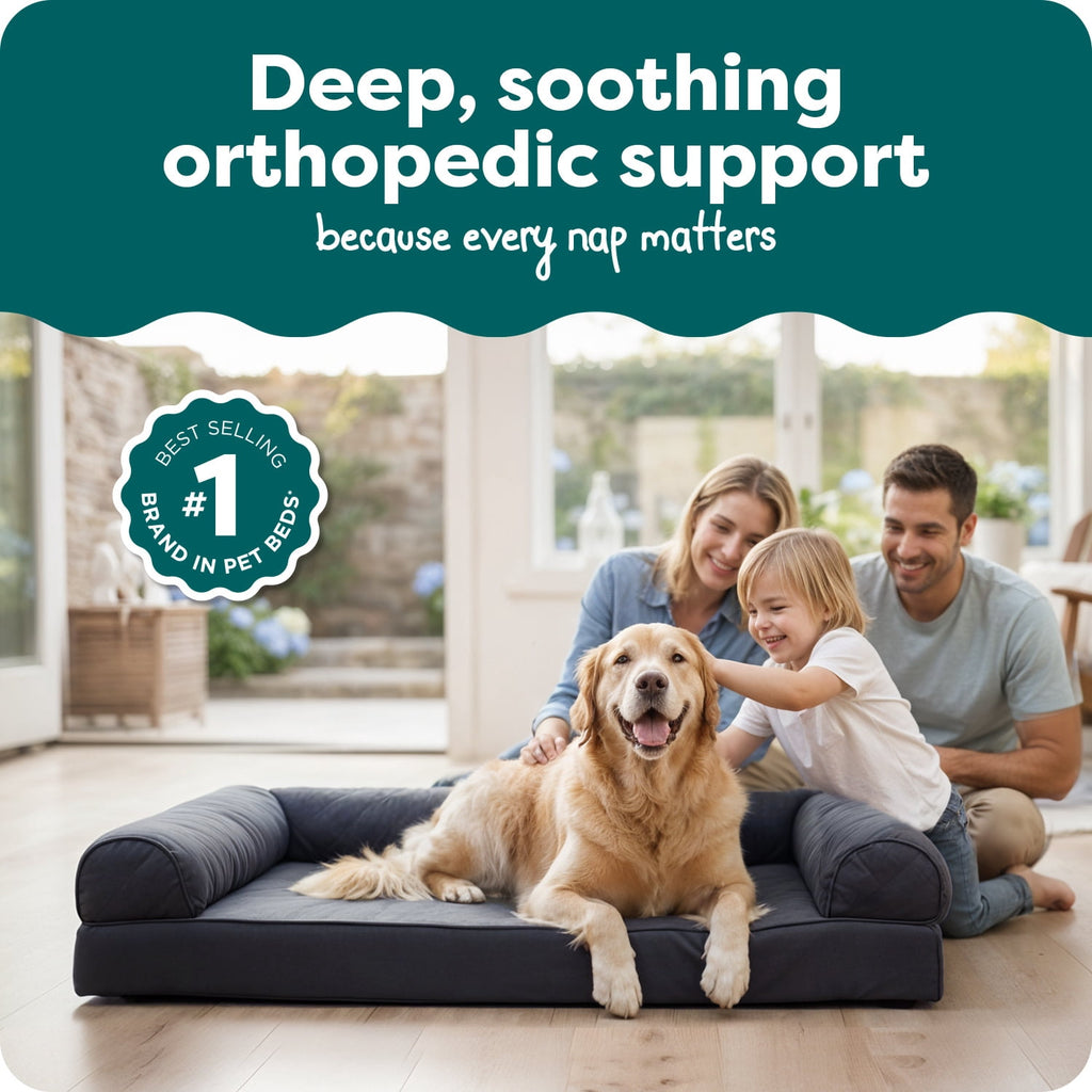 FurHaven Classic Sofa Orthopedic Dog Bed For Large Dogs, Solid Orthopedic Foam Slab for Joint Support, Removable Washable Cover, Jumbo Plus/XXL, Quilted Sofa, Ensign Blue
