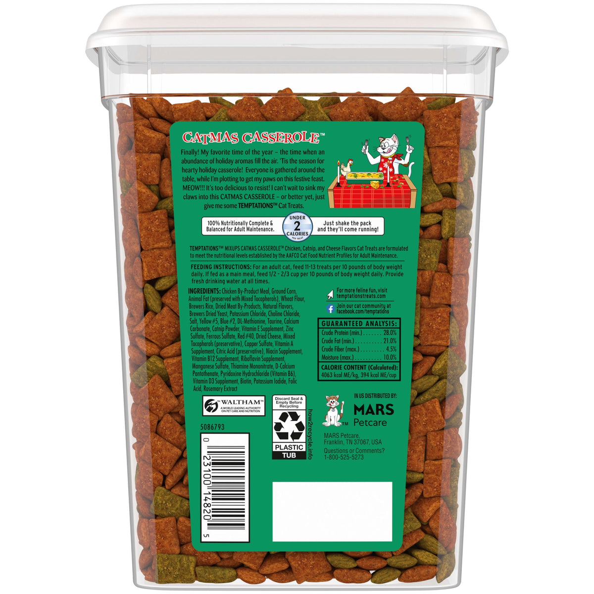 Temptations Mixups Catmas Casserole Catnip Fever Flavor Crunchy and Soft Treats for Cats, 16 oz Tub