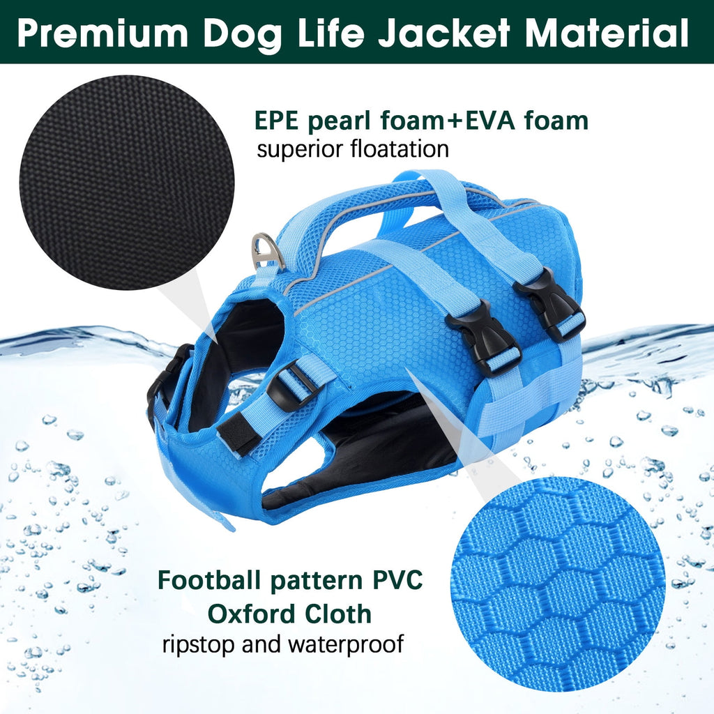 Kuoser Dog Life Jacket, Reflective and Adjustable Dog Life Vest for Small Medium Large Dogs Red, S