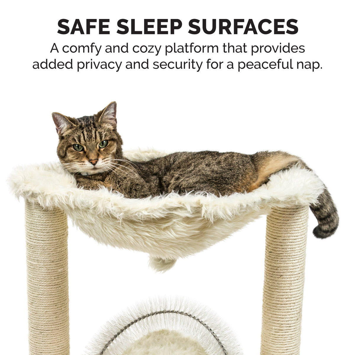 Furhaven Tiger Tough Small Cat Tree Plush Hammock Playground w/ Toys & Self-Grooming Brush - Cream, One Size One Size Cat Tree - Plush Hammock Playground (Cream)