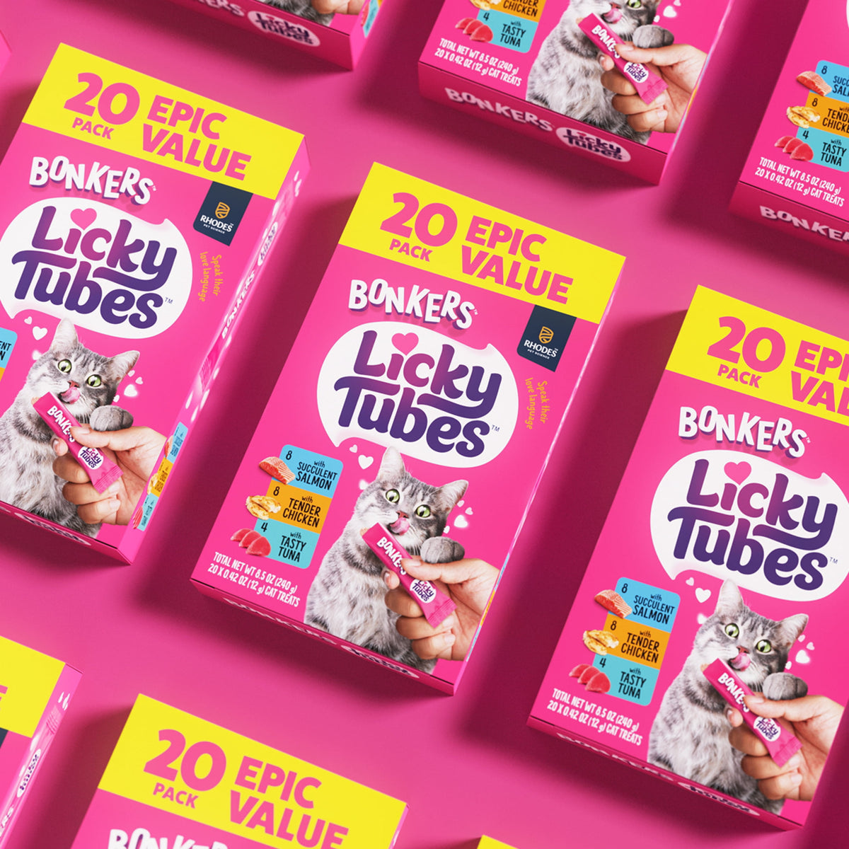 BONKERS Licky Tubes Chicken, Salmon, and Tuna Flavored Wet Cat Treats, 20 Pieces