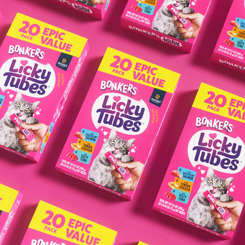 BONKERS Licky Tubes Chicken, Salmon, and Tuna Flavored Wet Cat Treats, 20 Pieces