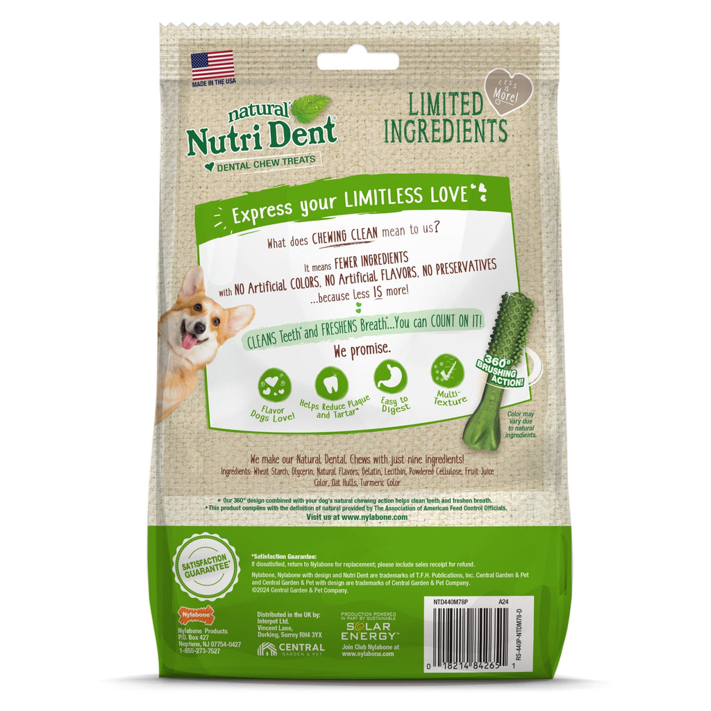 Nylabone Nutri Dent Natural Dental Chews for Dogs, Limited Ingredient Dog Treats, Teeth Cleaning Dental Sticks for Dogs, Fresh Breath Flavor, For X-Small Dogs (78 Count)