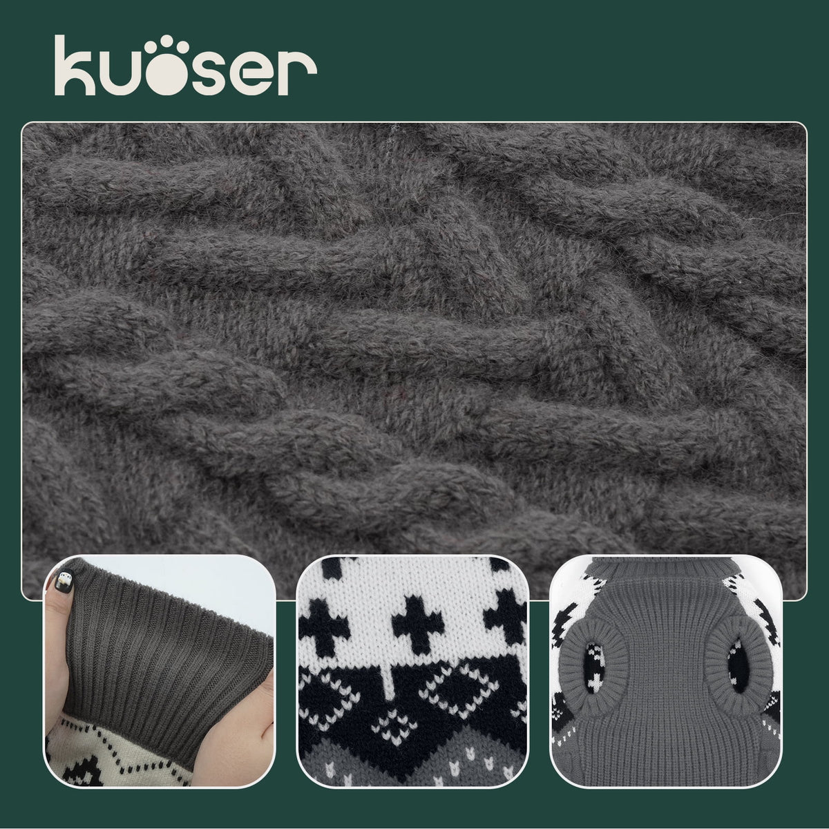 Kuoser Winter Dog Sweater, Sleeveless Doggy Clothes, Warm and Cozy Turtleneck Sweater for Dogs, Red, M