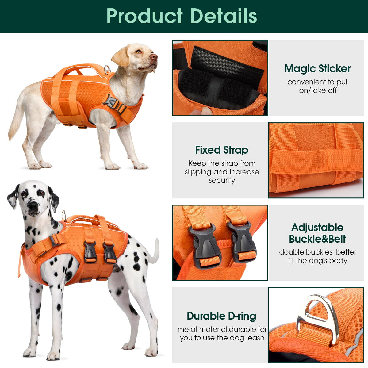 Kuoser Dog Life Jacket, Reflective and Adjustable Dog Life Vest for Small Medium Large Dogs Red, S