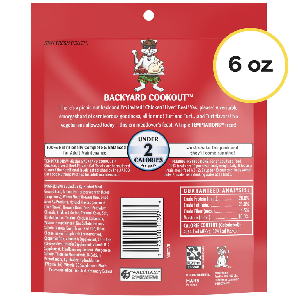 Temptations Mixups Backyard Cookout Flavor Crunchy And Soft Cat Treats, 6.3 Oz Pouch