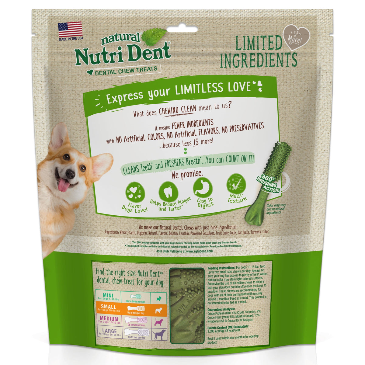Nylabone Nutri Dent Natural Dental Chews for Dogs, Limited Ingredient Dog Treats, Teeth Cleaning Dental Sticks for Dogs, Fresh Breath Flavor, For Small Dogs (64 Count)