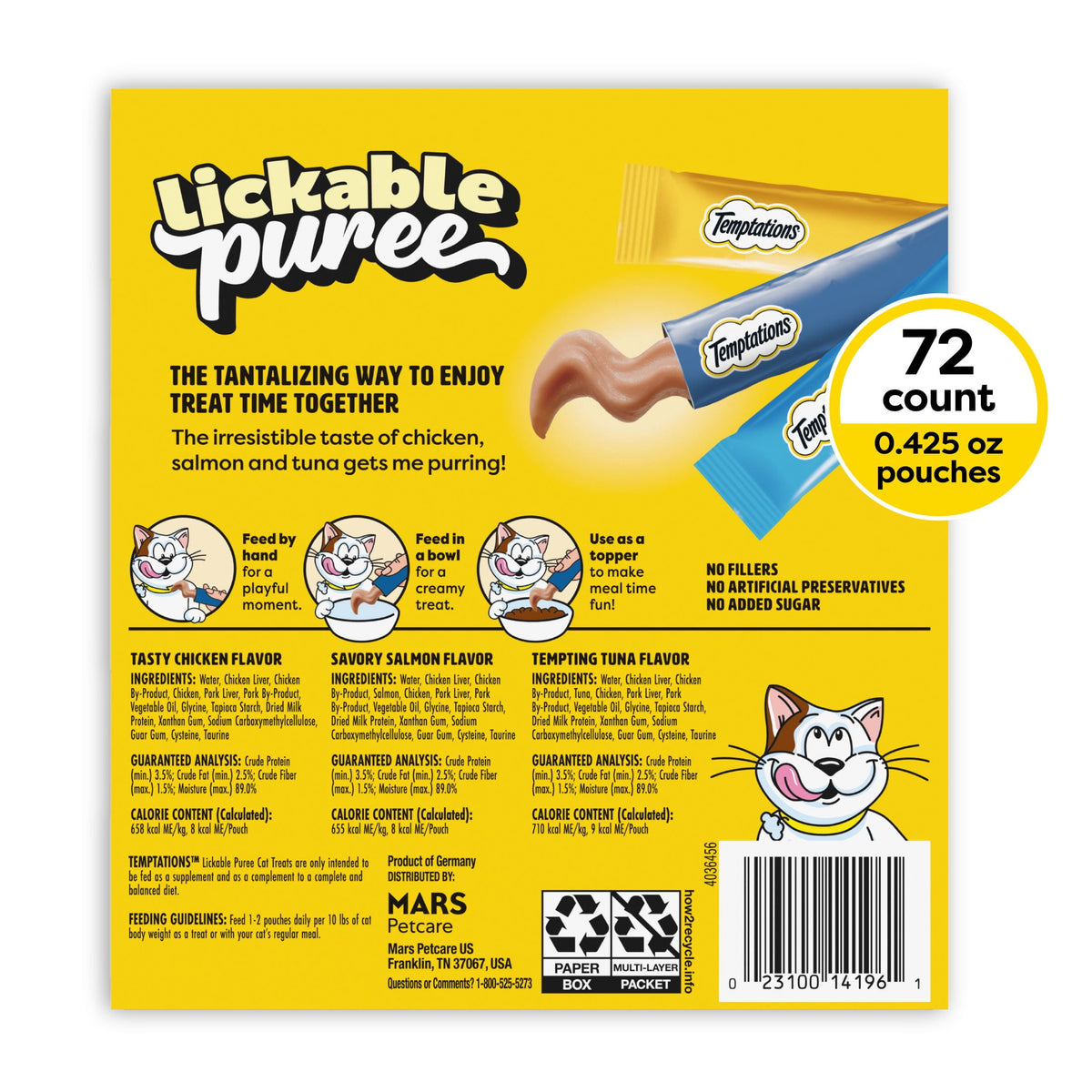 Temptations Creamy Puree Squeezable Lickable Wet Treat for Cats, 0.42 oz (24ct Variety Pack)
