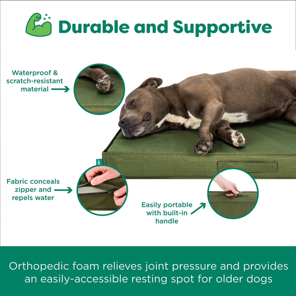 FurHaven Grid Indoor-Outdoor Cooling Memory Foam Deluxe Mattress for Dogs and Cats - Olivine, Medium