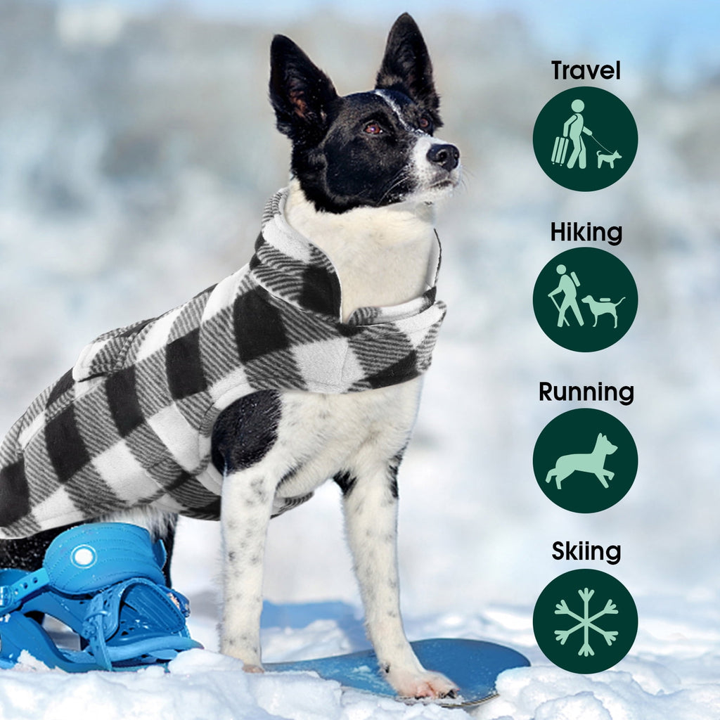 Kuoser British Style Plaid Dog Winter Coat, Windproof Cozy Cold Weather Jacket for Dogs, Blue, M