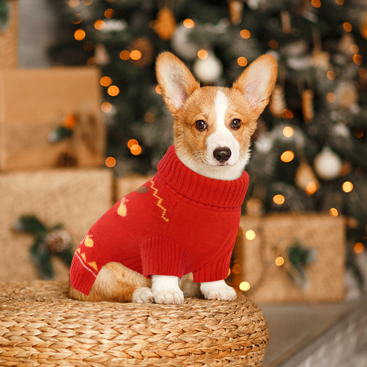 Kuoser Dog Cat Sweater Warm Pet Knitwear Christmas Clothes for Dogs, Red, XL