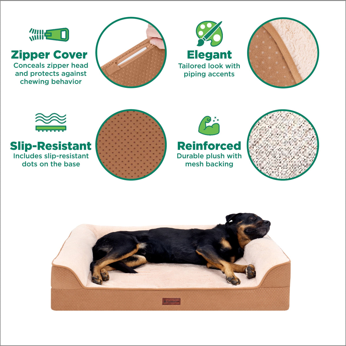 FurHaven Plush & Embossed Velvet Dreamer Orthopedic Sofa Pet Bed for Dogs and Cats - Cognac, Medium