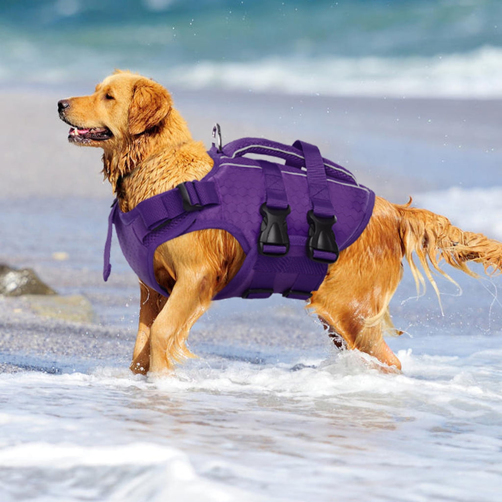 Kuoser Dog Life Jacket, Reflective and Adjustable Dog Life Vest for Small Medium Large Dogs Red, S