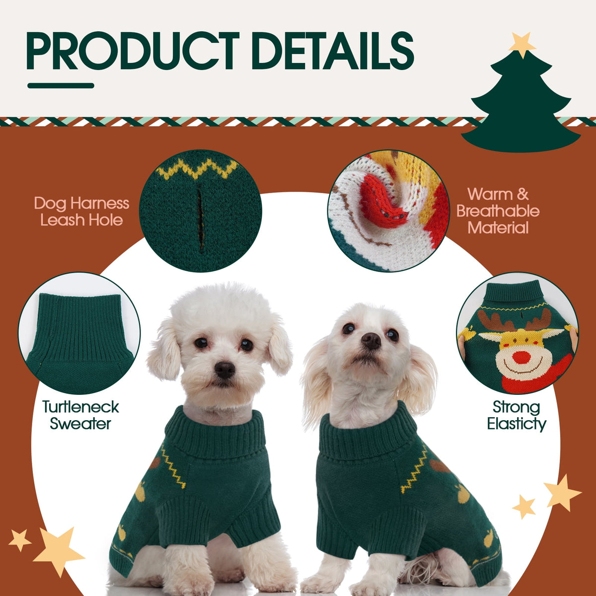 Kuoser Dog Cat Sweater Warm Pet Knitwear Christmas Clothes for Dogs, Red, XL