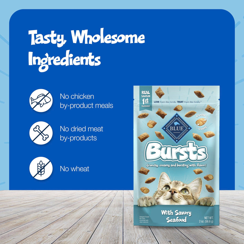Blue Buffalo Bursts Crunchy & Creamy Cat Treats, Great for Training, Savory Seafood, 2-oz. Bag