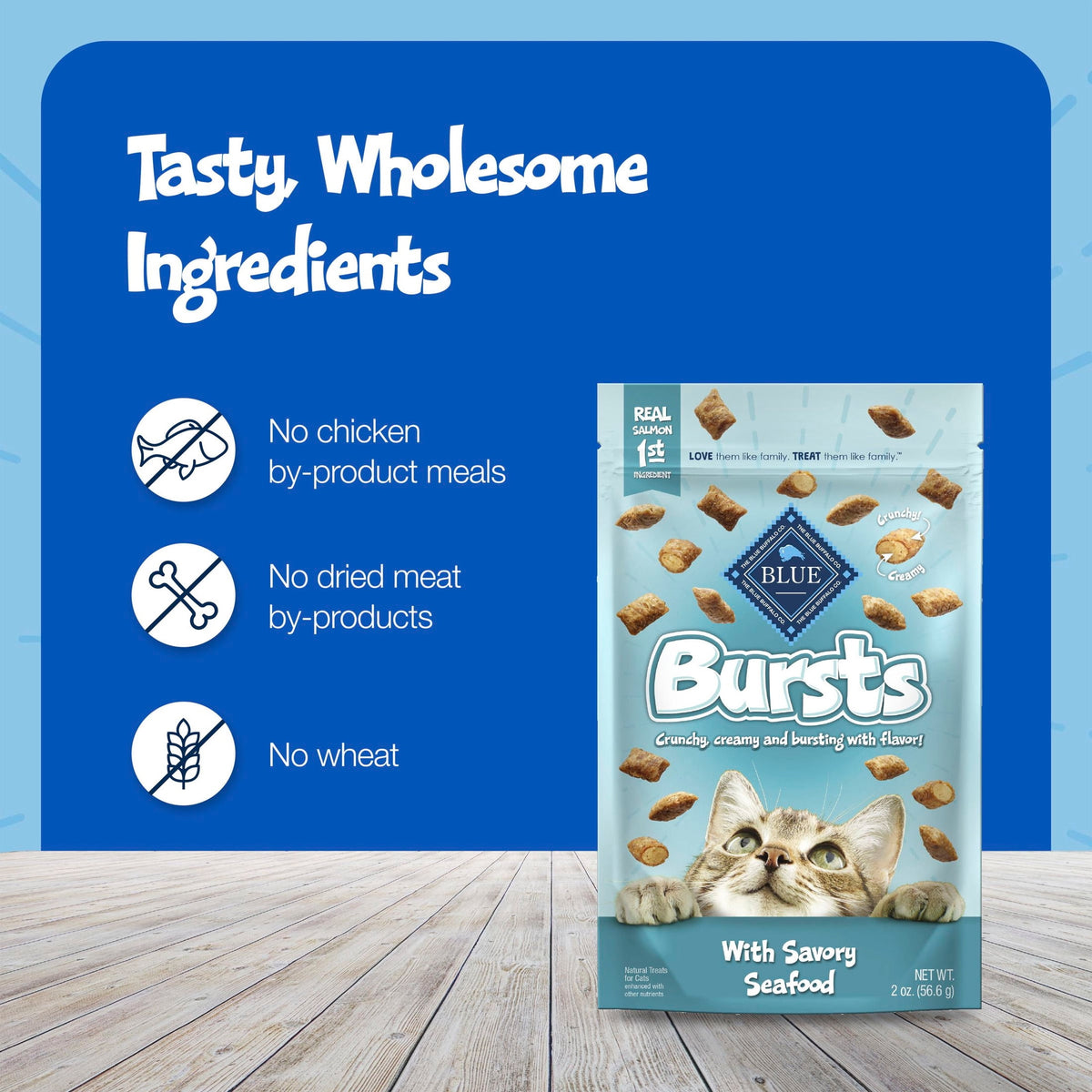 Blue Buffalo Bursts Crunchy & Creamy Cat Treats, Great for Training, Savory Seafood, 2-oz. Bag