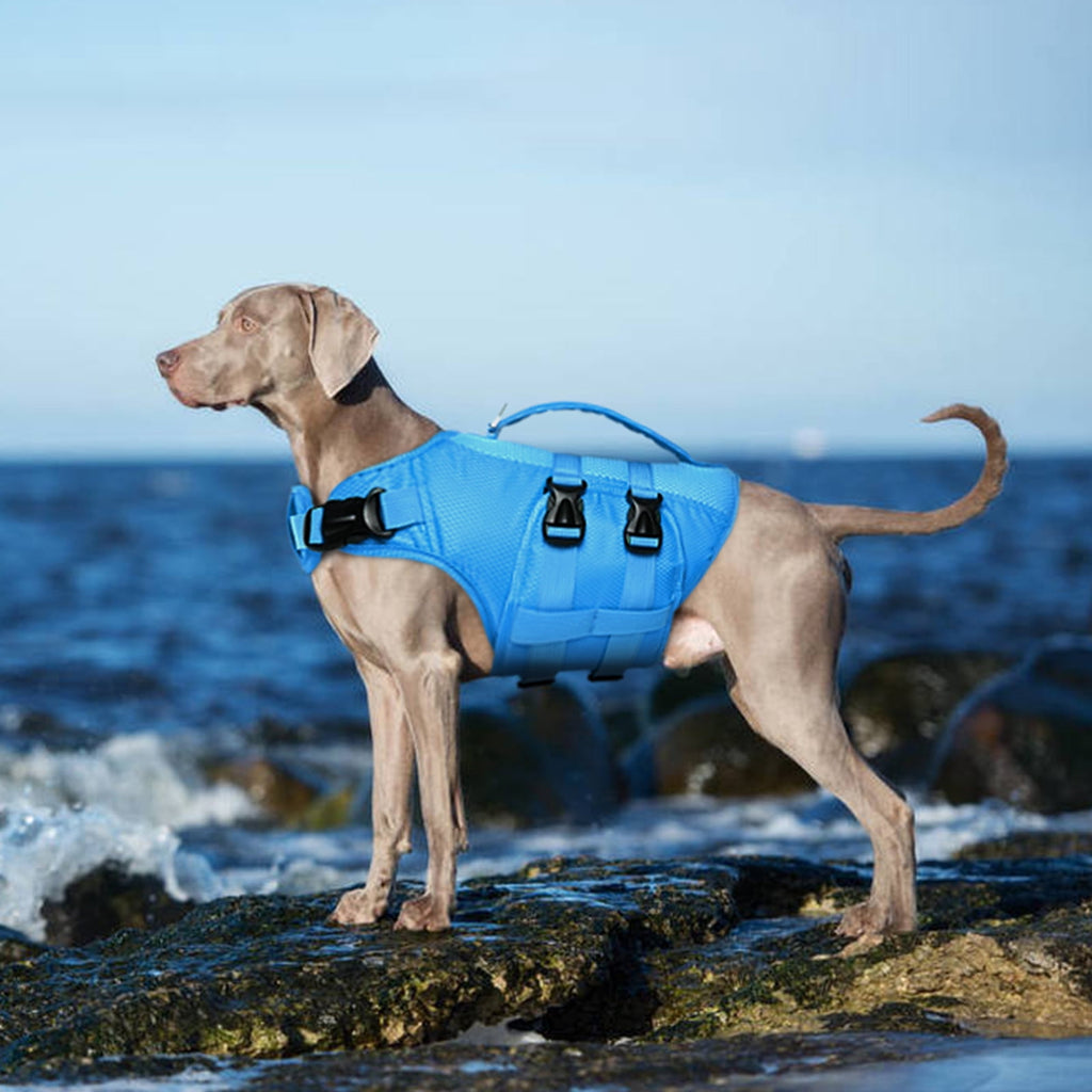 Kuoser Dog Life Jacket, Reflective Life Vest with Rescue Handle for Small Medium Large Dogs, Rosered, L