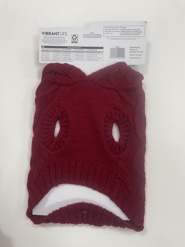 Vibrant Life Holiday Cable Knit Sweater for Dogs and Cats, Red, XS
