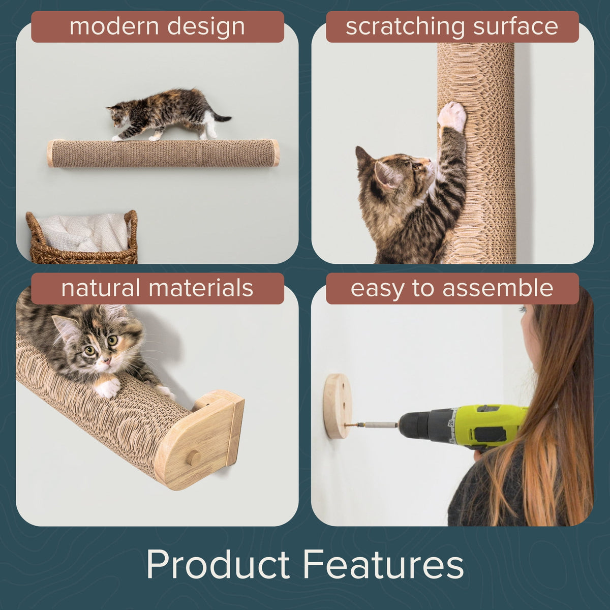 Ascentials by FurHaven Moonbeam Path Cat Scratcher (32”), Wall-Mounted Corrugated Cardboard Climber