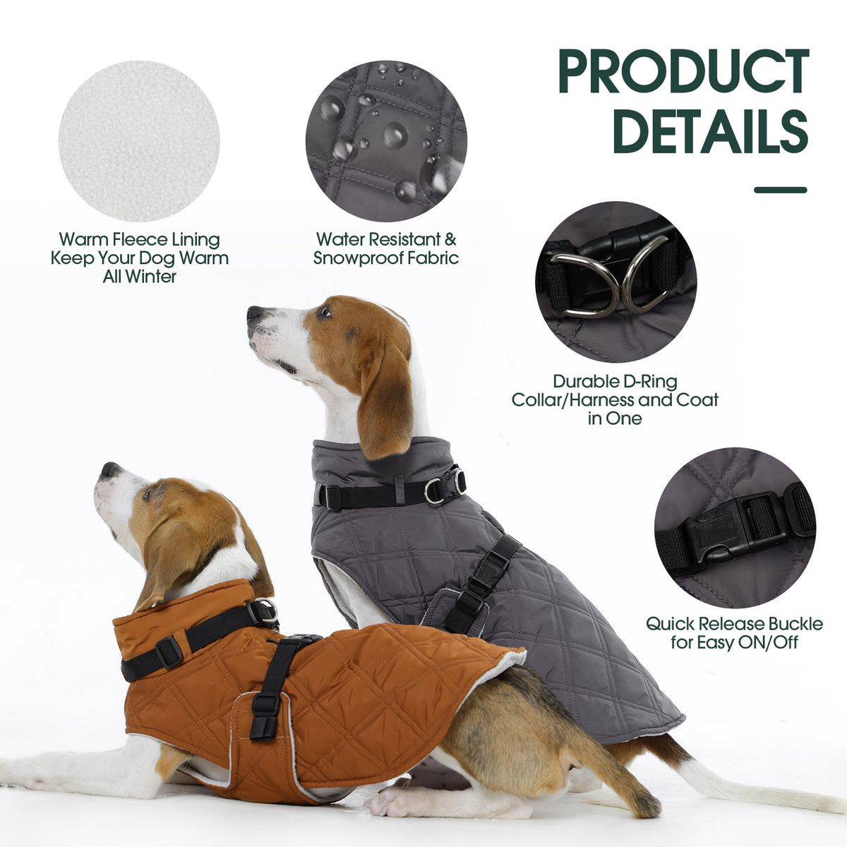 Kuoser Dog Winter Coat Warm Reflective Pet Jacket Waterproof Cold Weather Clothes for Dogs, Gray, M