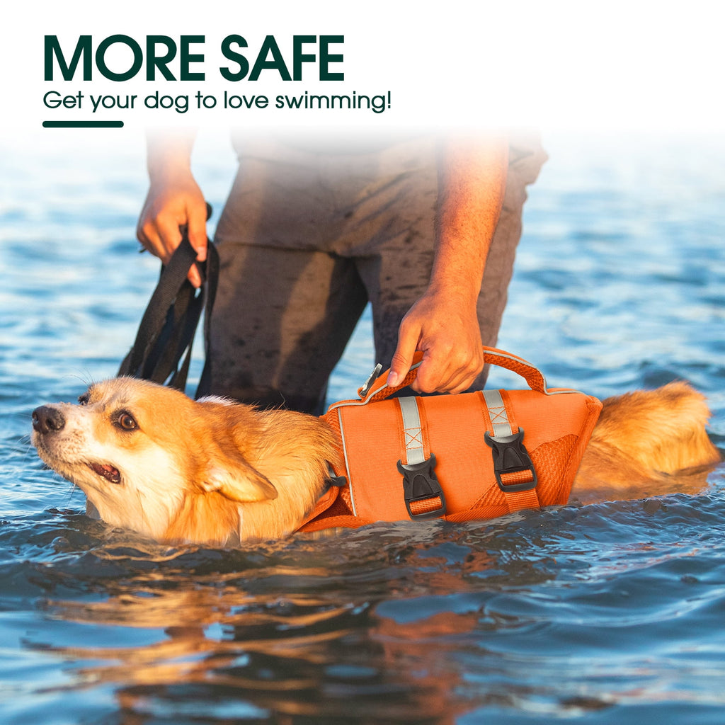Kuoser Dog Life Jacket, High Flotation Dog Life Vest for Swimming Boating, Red, S