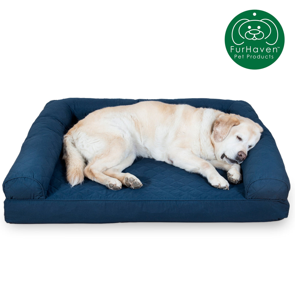 FurHaven Classic Sofa Orthopedic Dog Bed For Large Dogs, Solid Orthopedic Foam Slab for Joint Support, Removable Washable Cover, Jumbo Plus/XXL, Quilted Sofa, Ensign Blue