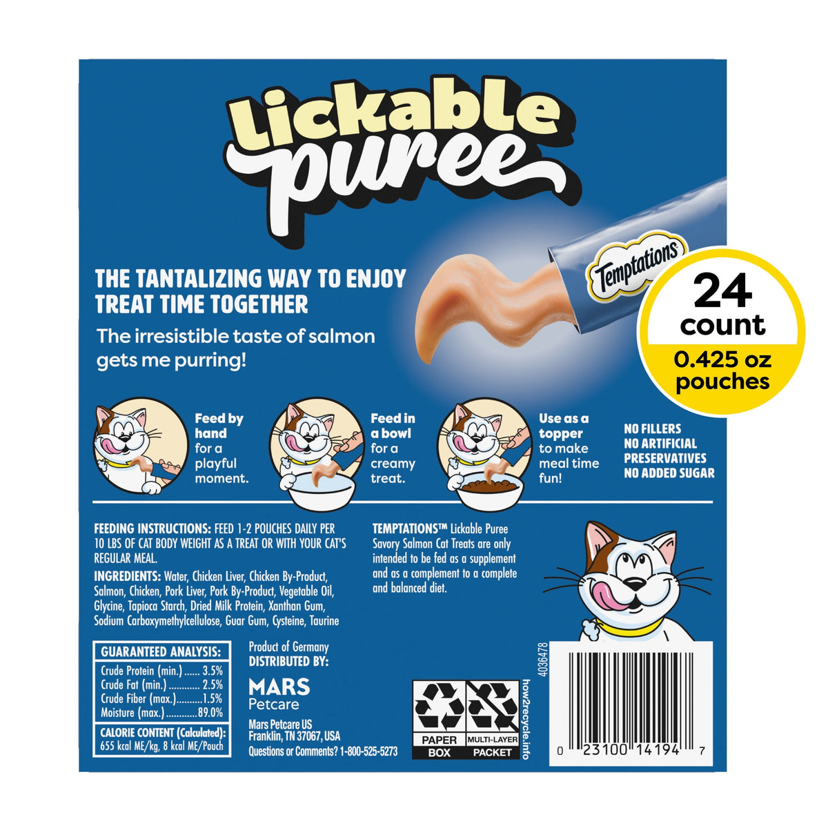 Temptations Creamy Puree With Salmon Squeezable Lickable Wet Treats For Cats, 0.42 Oz (16 Pack)